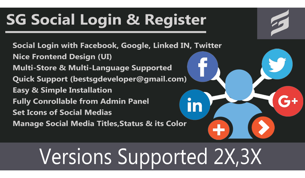 SG Social Login/Register(Facebook | Google | Twitter | LinkedIn)